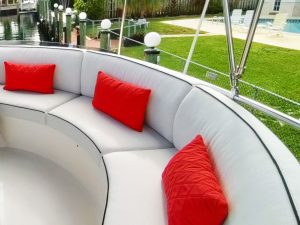 Reupholstered Boat Couch with Custom Pillows